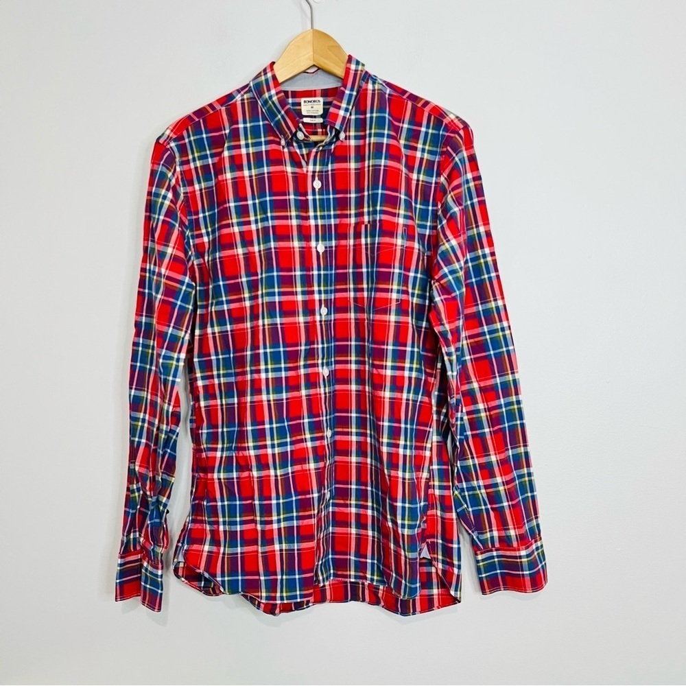 Bonobos Red and Blue Plaid Slim Button Up Shirt Medium